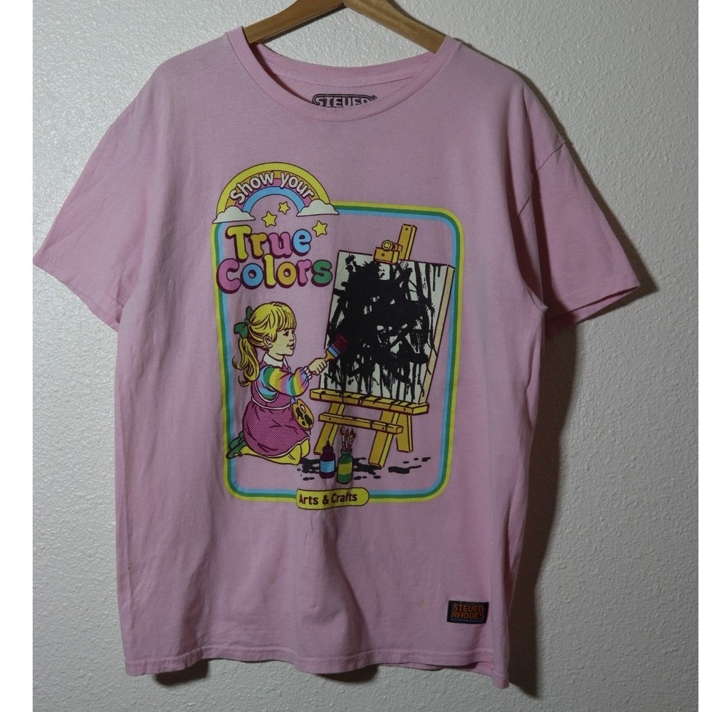 Steven Rhodes True Colors Graphic Tee Pink Large PastelGoth Y2K Retro Shirt